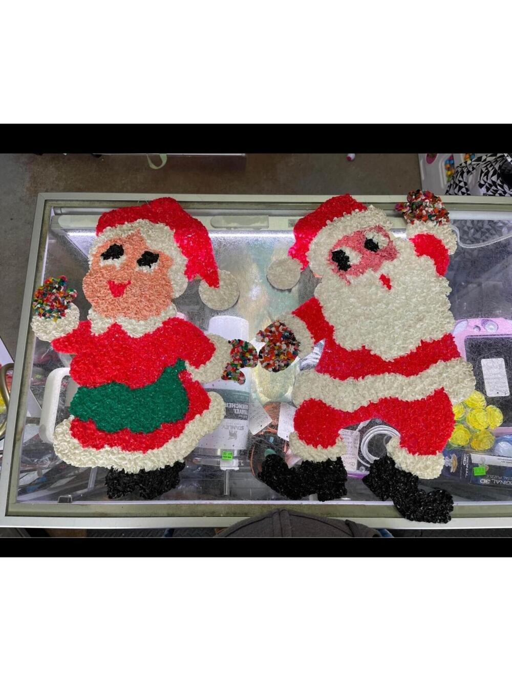 Vintage popcorn Christmas decorations Santa and Mrs claus